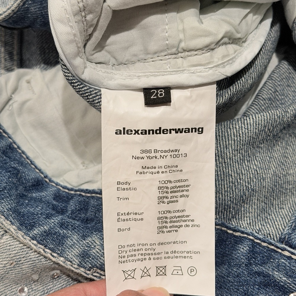 Alexander Wang Crystal Rhinestone Embellished Straight Jeans S 28 Gray Blue Y2K - Picture 8 of 16
